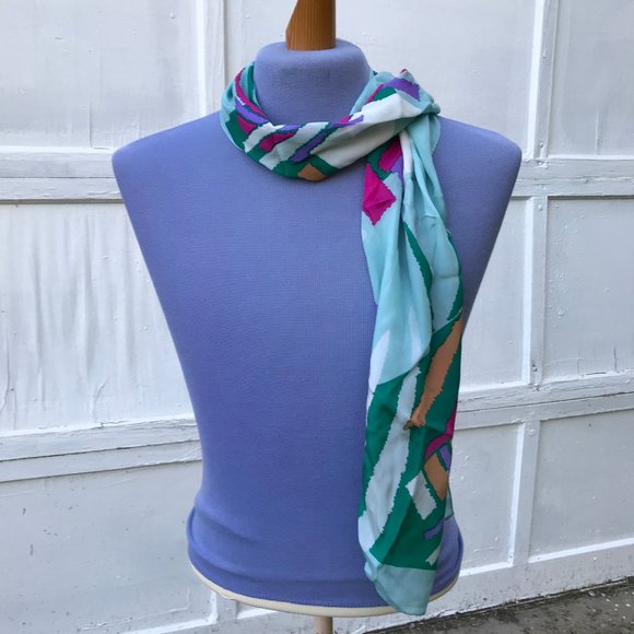 Vtg Monique Martin Colorful Abstract Print Silk Scarf for Neck or Hair 10x54 - Picture 3 of 6